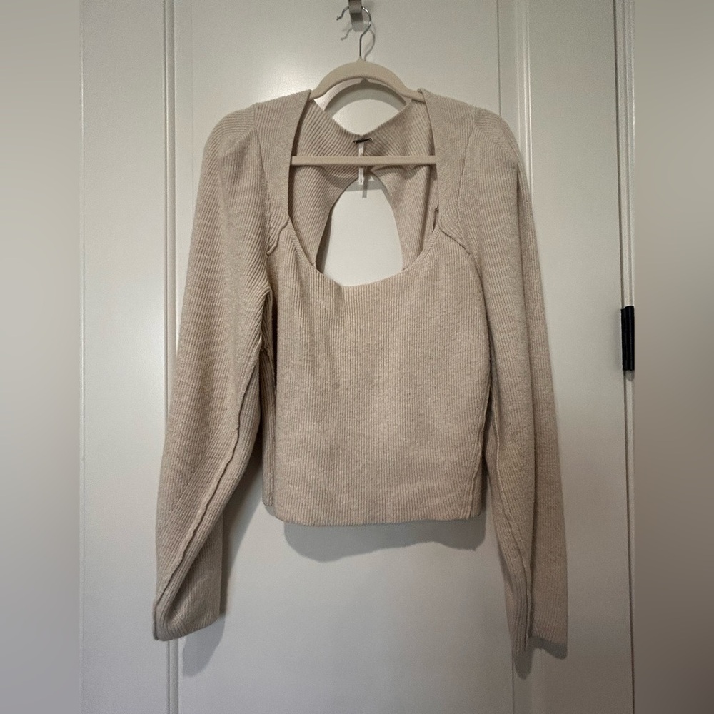 Free People Cream Crew Neck Sweater with sexy & feminine back peek a boo opening